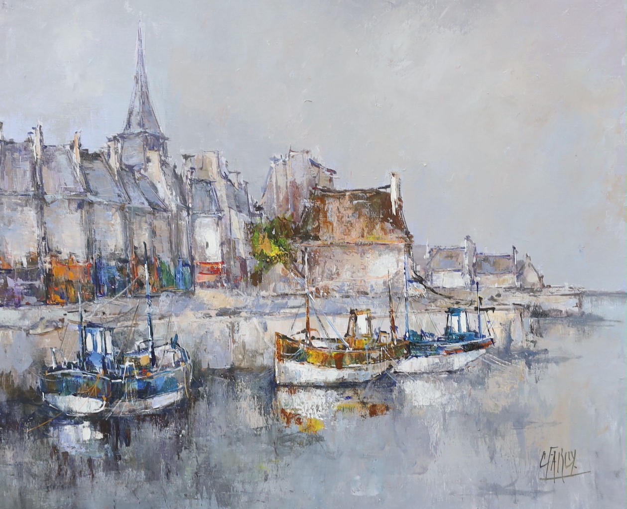 L. Mazzini, oil on canvas, 'Looking towards the Grand Canal, Venice', signed, 40 x 50cm and an oil study of Honfleur by C. Farcy, 45 x 54cm